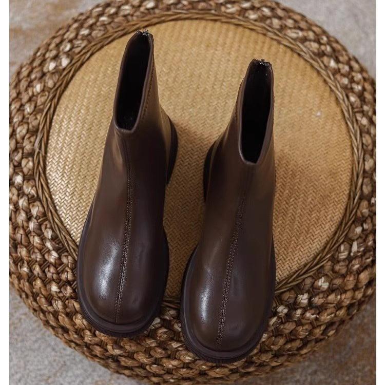 

Мода 2024 года, новые осенние модные женские ретро-ботинки с круглым носком, однотонные, повседневные, короткие сапоги 40 коричневый