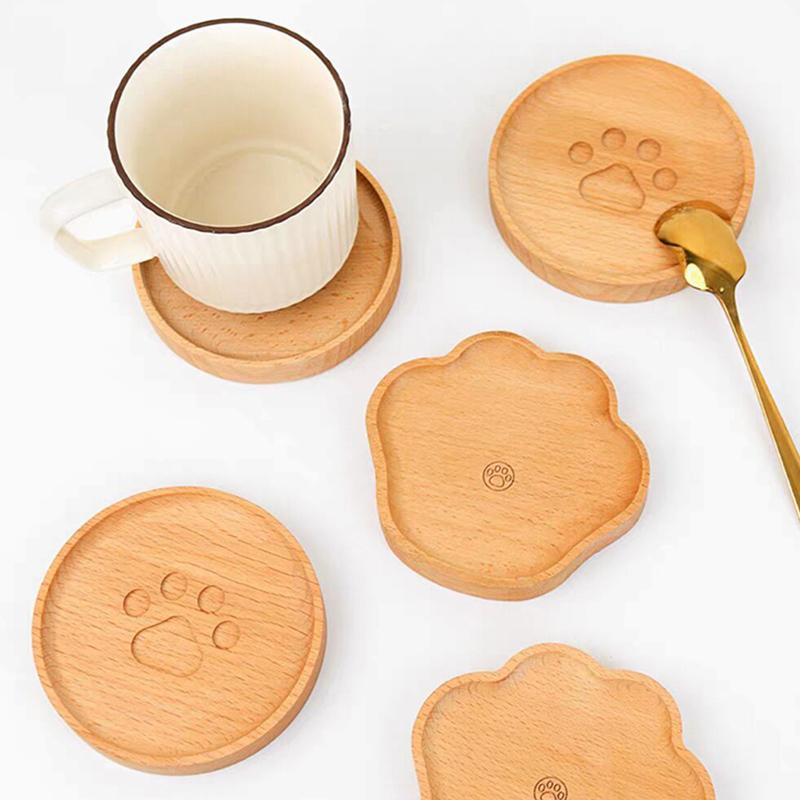 3Pcs Cup Coasters Beech Wood Tea Coffee Cup Mats Coaster for Drinks Hot Cup Pads Mug Coaster Table Placemats Kitchen Accessories