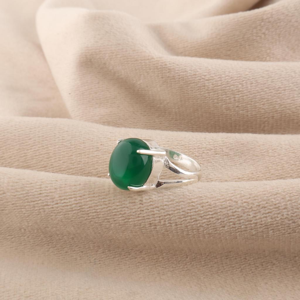 Green Onyx Cab Gemstone 925 Sterling Silver Handmade Jewelry Proposal Ring For Gift RR-75-30
