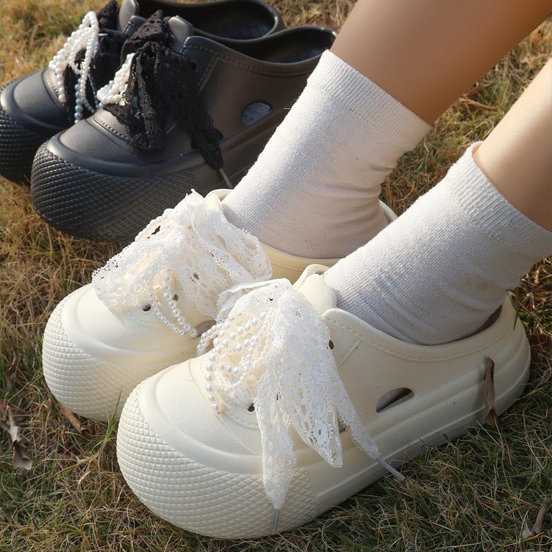 Fashion 2025 New Summer Shoes Platform Slippers For Women Indoor Beach Slides DIY Lace Pearl Bow Knot Clogs Girls Fashion Sandals