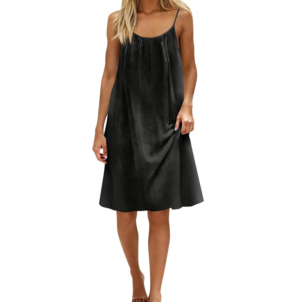 Women's Backless Spaghetti Strap Dress, Sleeveless Thin-strapped Flowy Beach Vacation Short Dress, With Back Tie.