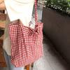 Cloth Printed Shoulder Bag Print Handbag Simple Grid Pattern Canvas Bag  Women