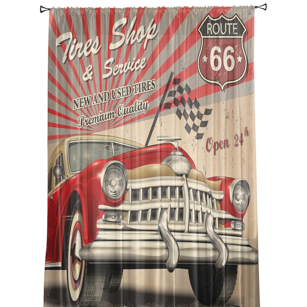 Auto Retro Poster Transparente Vorhänge zur Wohnzimmerdekoration Fenstergardinen für die Küche Tüll Voile Organza Vorhänge