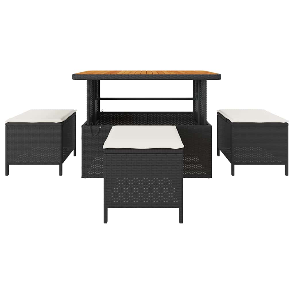 Garden Dining Set Black Poly Rattan