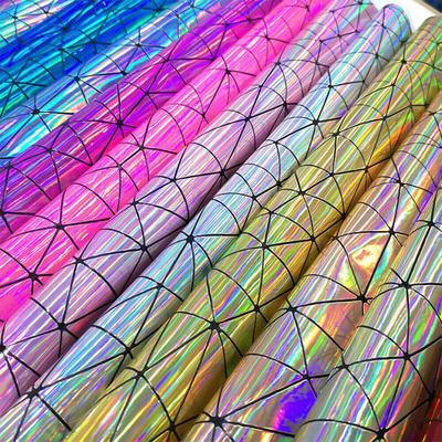 A5 A4 Laser Hologram PU Faux Leather Fabric Geometric Polygon Texture for Bag Bow Craft DIY Jewelry Clothing Sewing Material