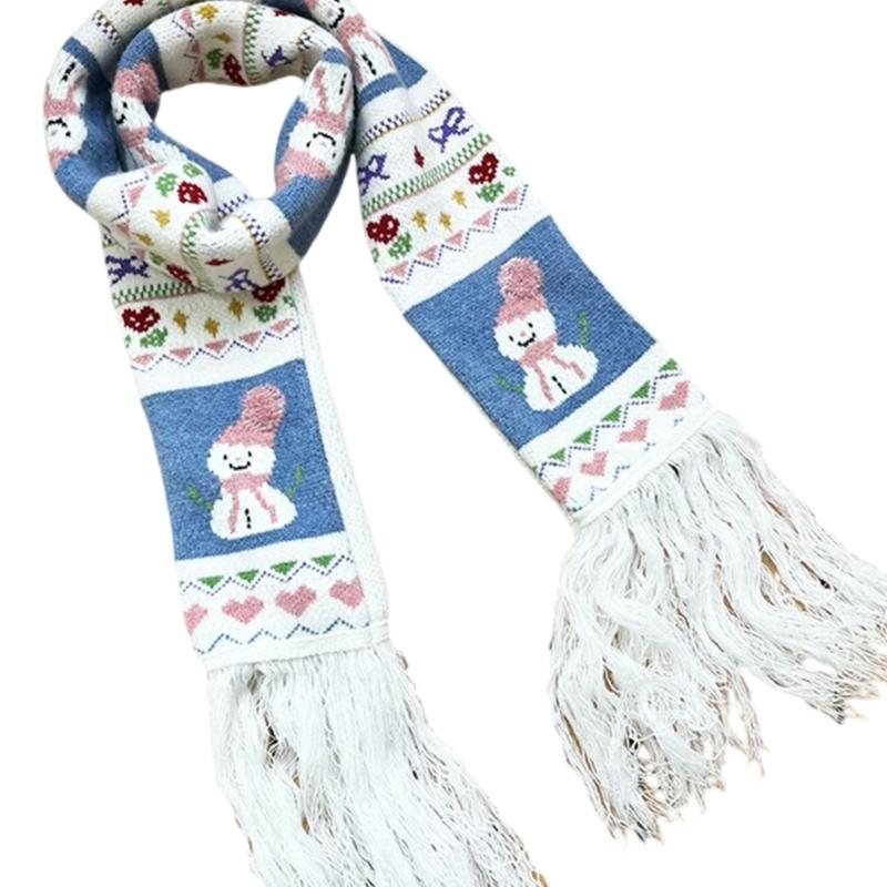 

Snowman Print Neckerchief Elegant Checkered Cashmere Scarves Winter Long Scarf for Autumn and Winter Outfits