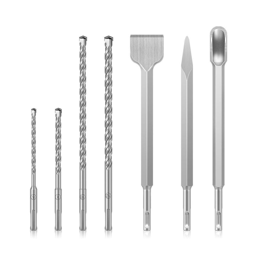 Chisel Drill Bit Set: Round Handle Sharp & Flat Masonry, Concrete, Electric Draft Steel Chisels