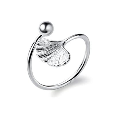 Nuovo semplice popolare foglia di ginkgo gioielli in argento sterling 925 non allergico perline rotonde fresche squisiti anelli di apertura popolari R215