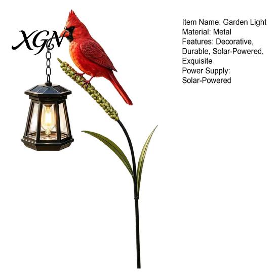 Colorful Hand Painted Garden Art Solar Light, Red Bird Lantern, Outdoor Stake Yard Decor, Unique Backyard Decorative Figurines Warm Glow Lantern