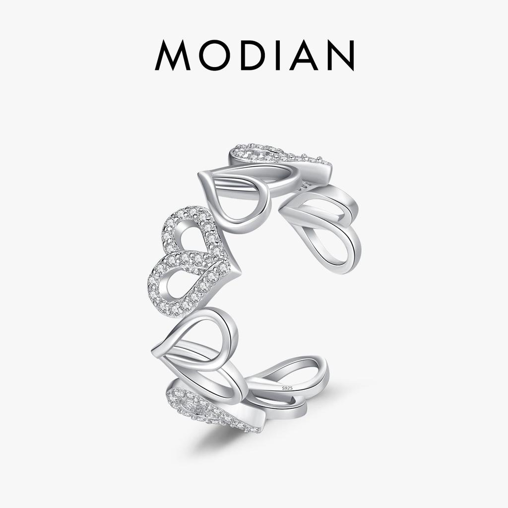 MODIAN 925 Sterling Silber Mode Herzen verstellbarer Ring klassisch schlichter edler Schmuck für Frauen Jahrestag Geschenk zum Valentinstag
