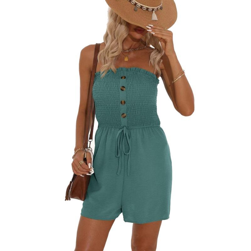 DAFIFY Women's Fashion Casual Summer Spring Solid Color Print Sleeveless High Waist Trousers Jumpsuits & Rompers