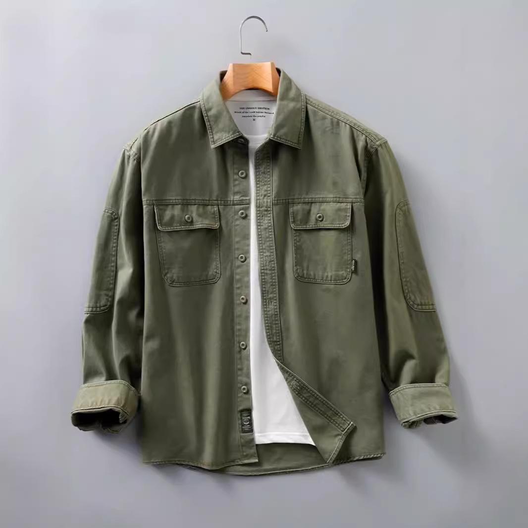 

Men’s Retro Army Green Washed Cotton Heavyweight Casual Workwear Shirt Jacket M армия зеленый