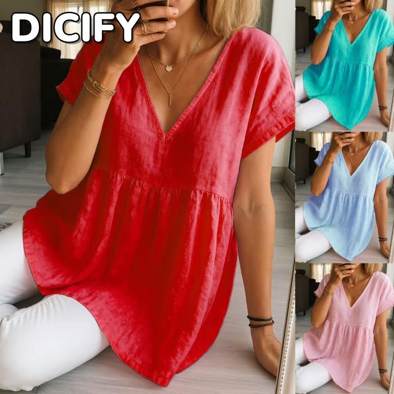 DICFY Women's Fashion Casual Short Sleeve V-Neck Blouses & Shirts