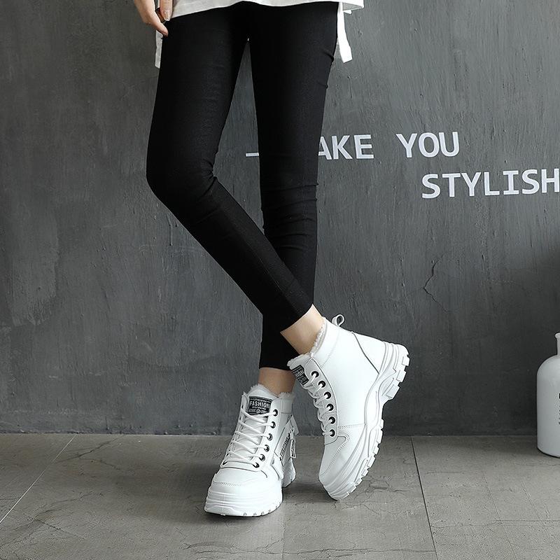 Women's Soft Elastic Thick Sole High-top Lace-up Winter Fur One Warm Cold Padded Snow Boots Non-slip Wear Casual Sports Cotton Boots