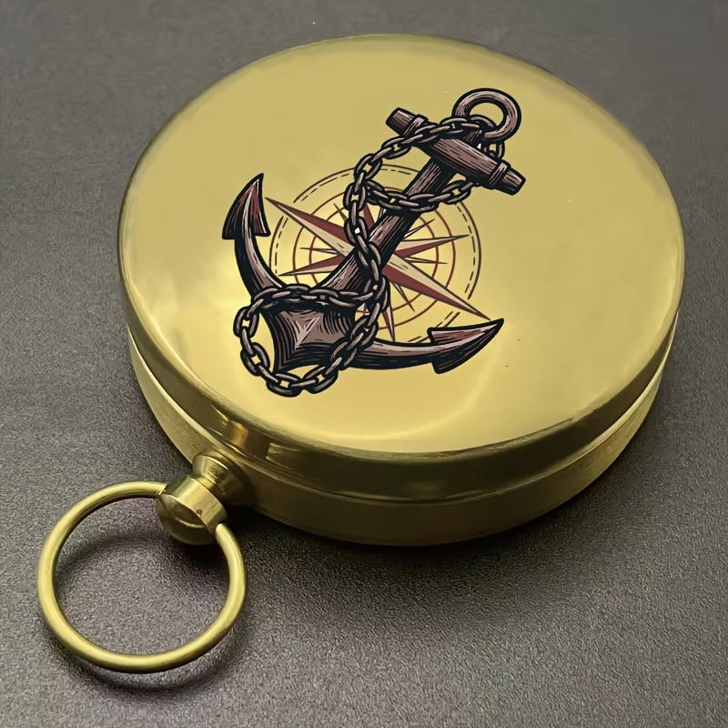 Compass keychain2D Printed anchor and nautical compass design home pendant Vintage-style commemorative keychain, an ideal choice for outdoor Anchor style--1PC