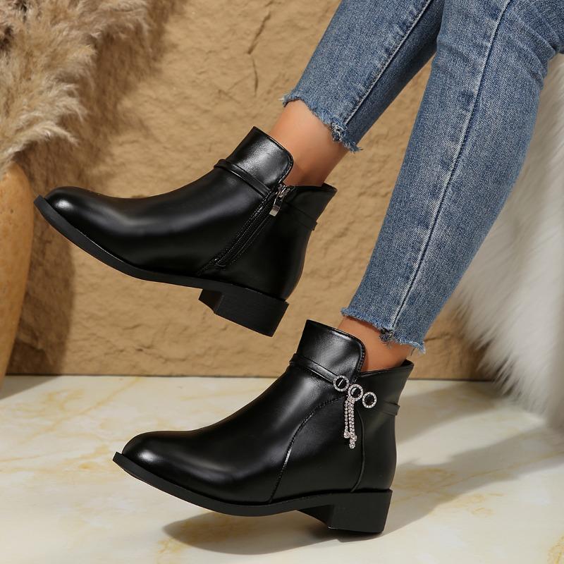 Fashion Women's Fashion Cotton Boots Winter New Round Head Side Zipper Glitter Anti-slip Wear-resistant Ankle Boots