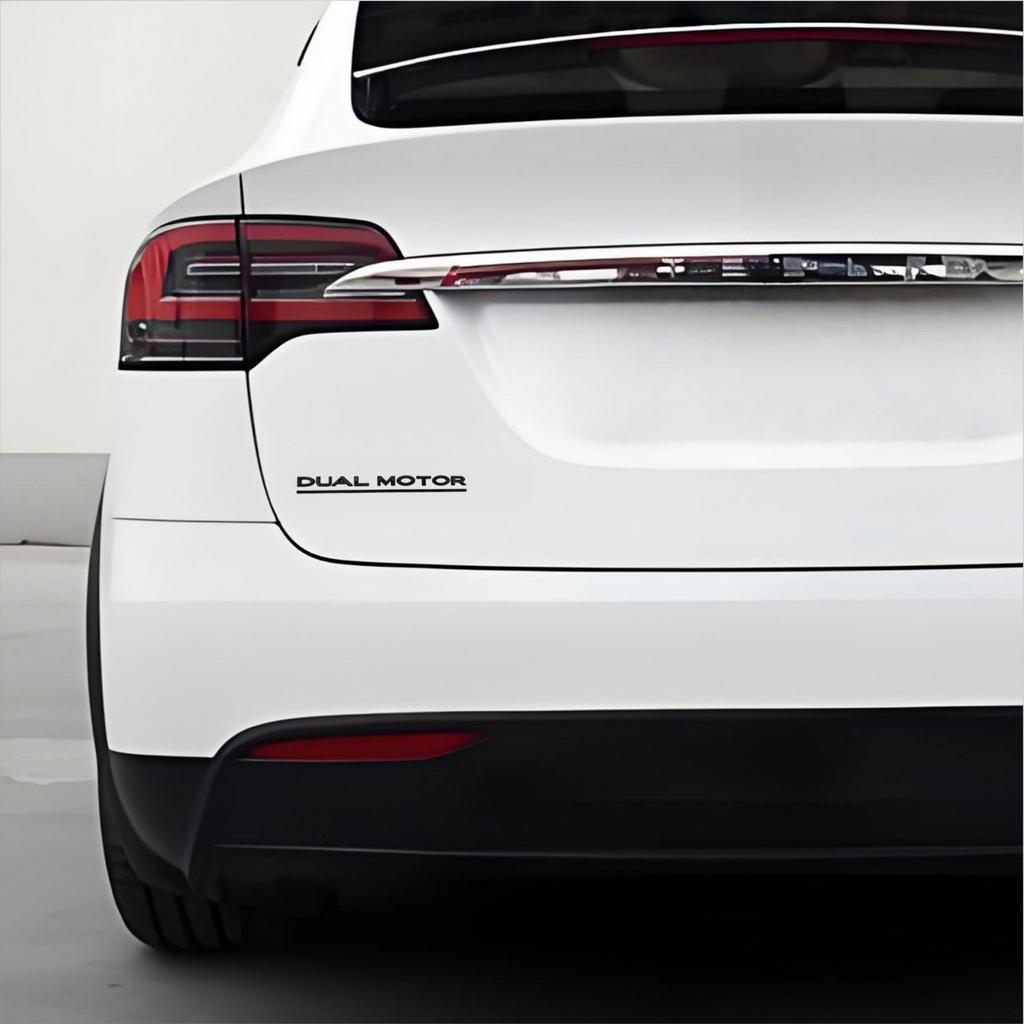 3D ABS Chrome Red Line Black Logo DUAL MOTOR Emblem Letters Car Styling Trunk Badge Sticker for Model3/Y/S/X DUAL MOTOR Accessories