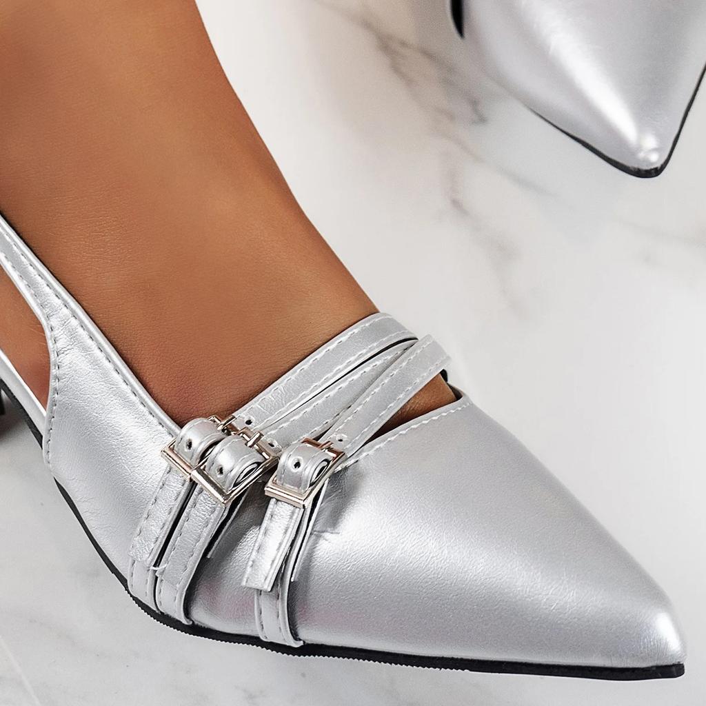 2025 New Summer Women's Dress Shoes Patent Leather Slip on Pointed Toe Sandals Buckle Slingbacks Heels Pumps Sandalias