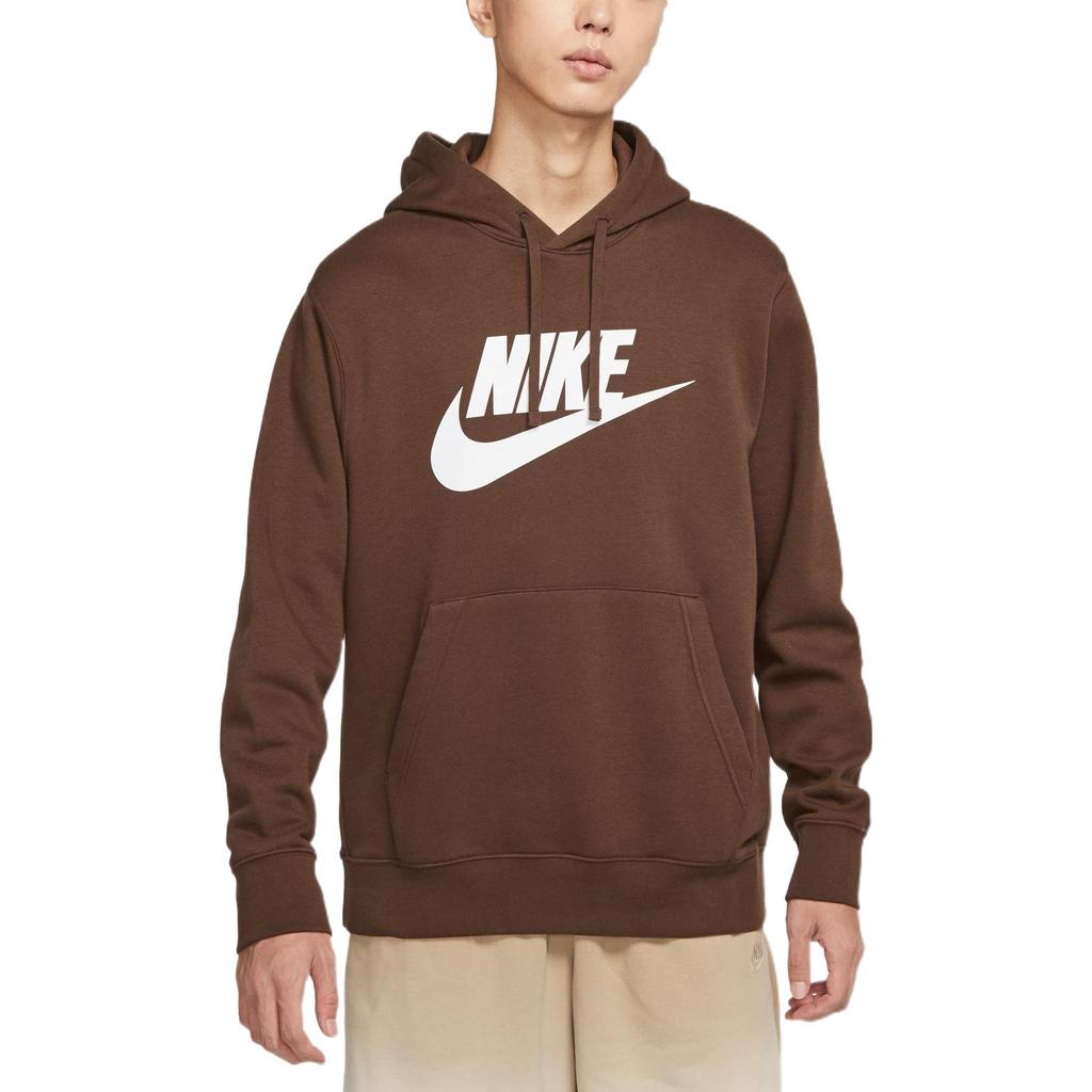 Nike Sportswear Club Fleece Kangaroo Pocket Logo Print Hoodie Pullover Men Sweatshirt Brown BV2974-259