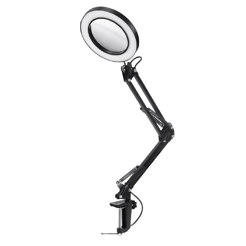 12W USB5X White/Black Folding Magnifier Table Clamp Soldering Third Hand Tool 3 Colors LED Illuminated Lamp Magnifying Glass