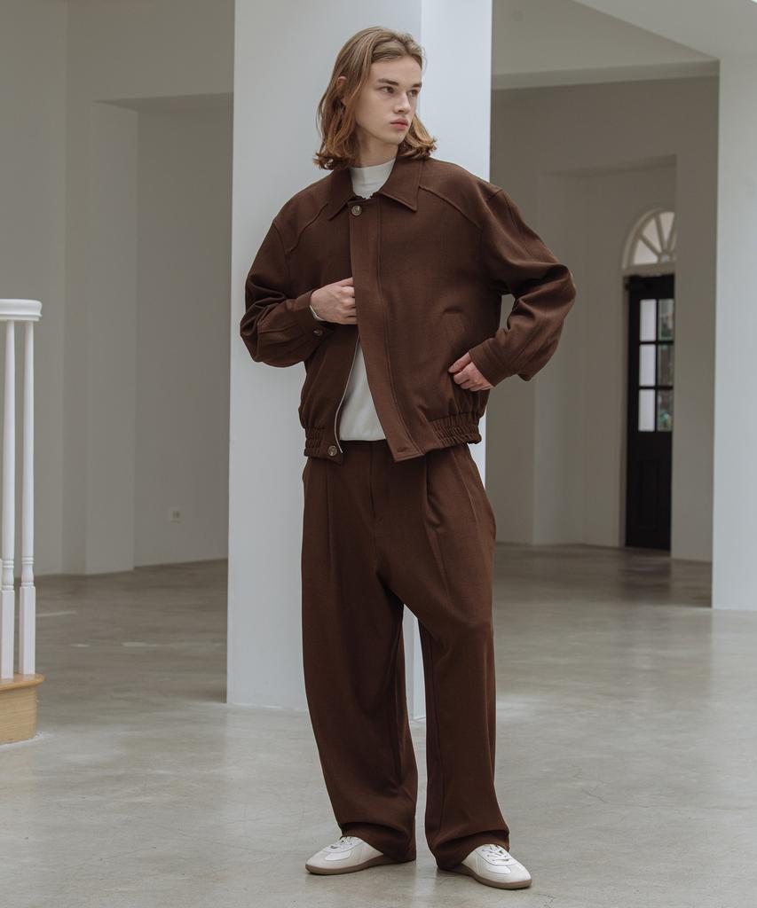 Dekkoloso Back Half Banding Double Pleated Wide Pants [Brown]