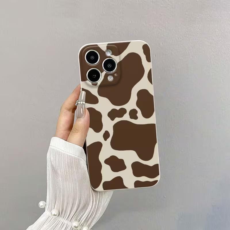 Japanese and Korean girl high-end brown iPhone17 cow pattern Apple 16promax mobile phone case 15/14/13 soft