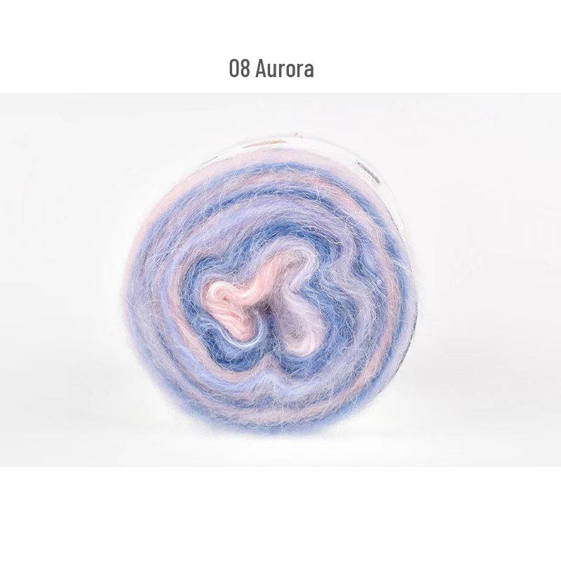 Hand-Dyed Gradient Rainbow Mohair Yarn - Fluffy, Soft, and Perfect for Knitting and DIY Projects.