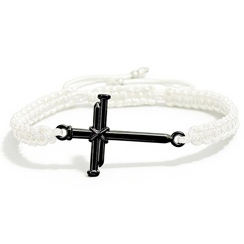 

Black White Cross Braided Bracelet, Adjustable Zinc Alloy Handmade Rope for Couples Best Friends, Punk Style Friendship Wristband 1pc білий