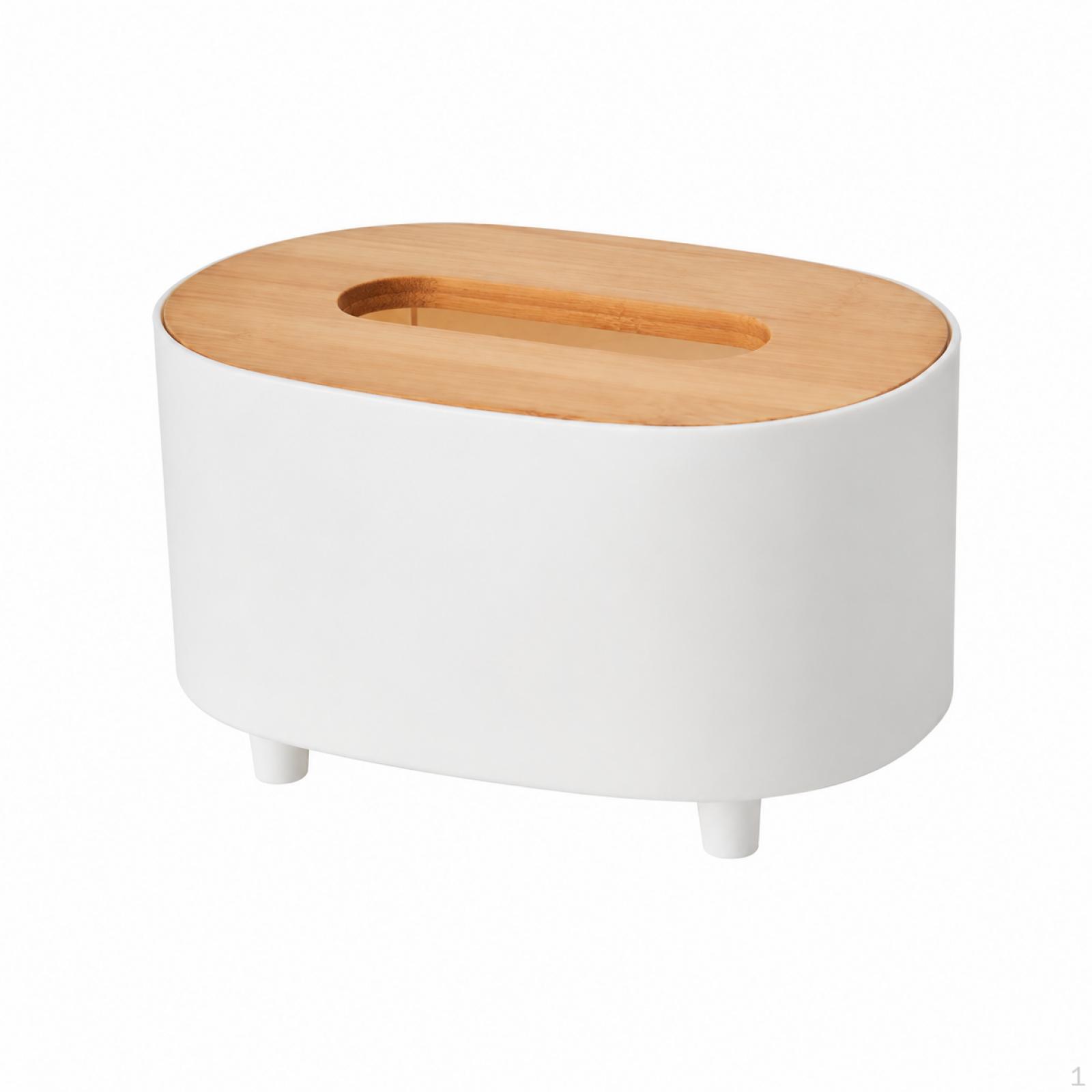 Ivory Oval Tissue Box Cover, Modern Polypropylene Holder with Bamboo Lid, 20x13.5x9.5cm Modern Minimalist