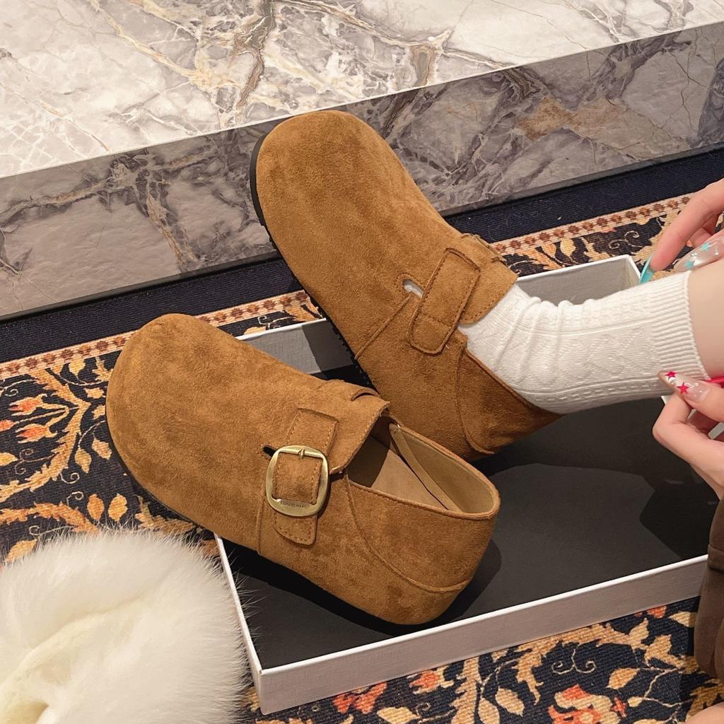 Lazy single shoes autumn casual women's inner height increase style Birkenstocks all-inclusive loafers pedal campus