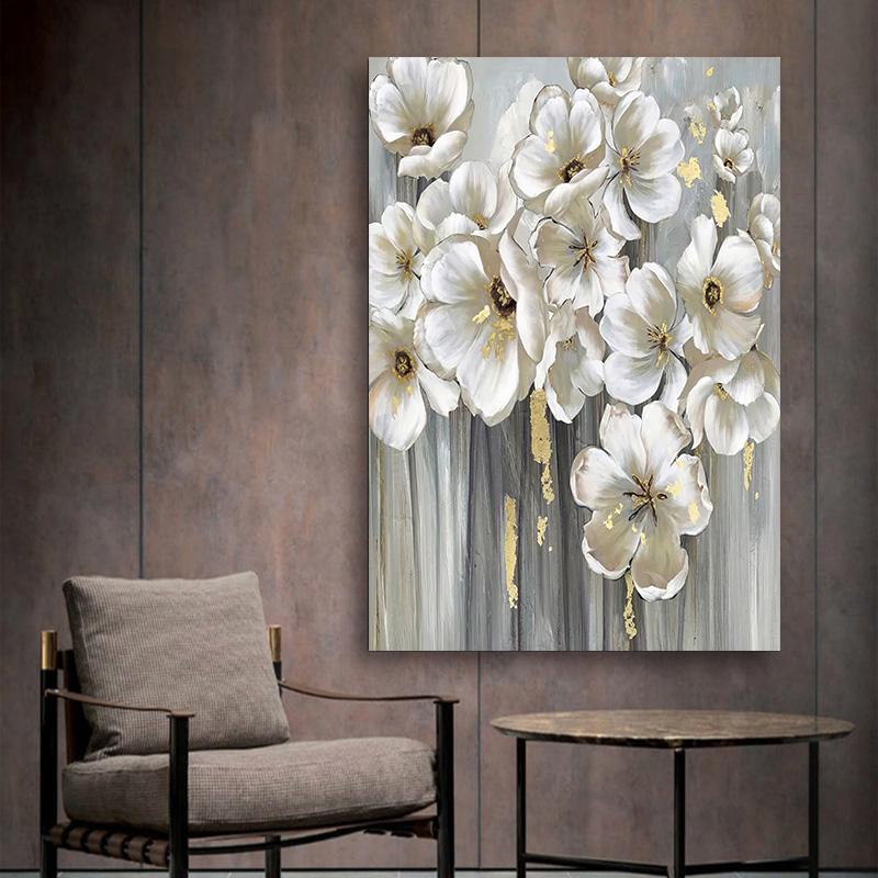 Abstract Wall Art Picture for Living Room Oil Paintings on Canvas Many White Flowers Hotel Decor Home Decor