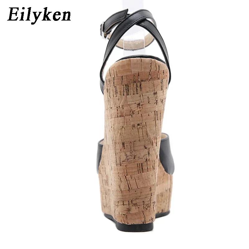 Eilyken New Ankle Buckle Strap Platform Wedge Women Sandals Open Toe Party Dress Thick High Heels Ladies Shoes