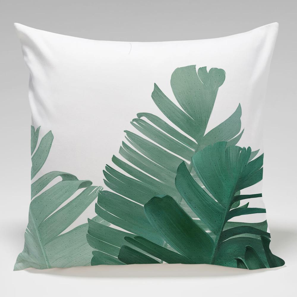 Green Leaf Pattern Throw Pillow Cover With Short Plush Print Living Room Sofa Decoration Cushion Cover Pillow Covers Decorative