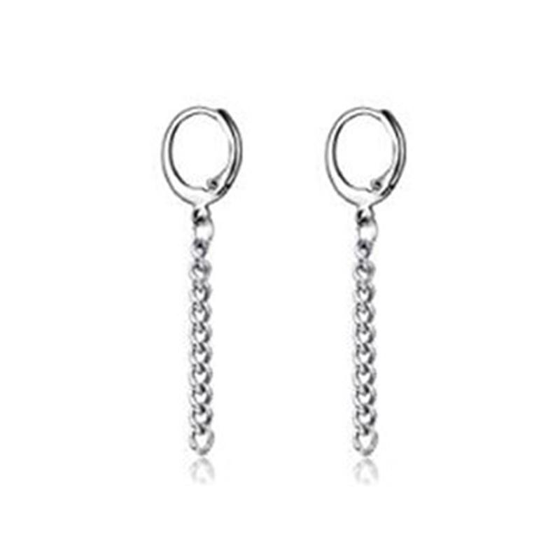 2pcs/set Black Or Silvery Unisex Punk Stainless Steel Cross Cone Feather Chain Pendant Hoop Earrings Ear Stud Jewelry Set