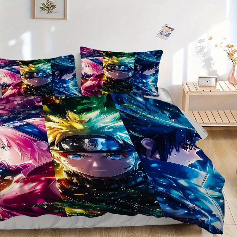 

3pcs Naruto Anime Characters Quilt Cover Set (1 Quilt Cover + 2 Pillowcases Without Pillow Core), High-Definition Printing for Home and Dormitory 135x200cm