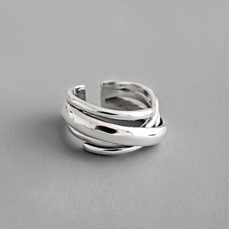 Silver Color Vintage Engagement Ring Irregularly Geometric Winding Jewelry For Women Couple Size 17mm Adjustable