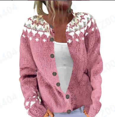 European Style 3 D Print Cardigan Knitted Jacket Spring and Fall Women 7 Sweater