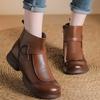 Autumn and winter new first-layer cowhide thick-heeled retro Martin boots medium and old boots women's velvet short boots genuine leather single boots