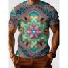 3D Psychedelische Mandala-Blume Bedrucktes T-Shirt für Herren Trendige Kurzarm-Tees Abstrakte Trippy Geometrische Grafik Rundhals Hip Hop Streetwear Oberteile