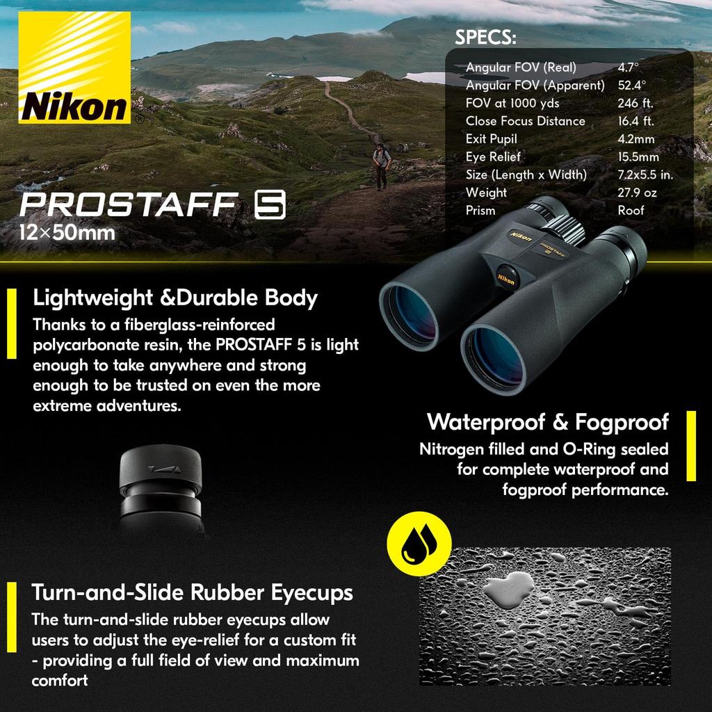 Nikon NIK 7573 NIK Bino 12X50MM Prostaff 5 Black