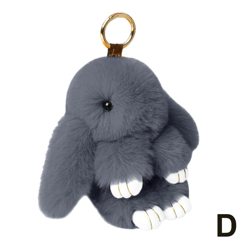Rabbit Keychain Ring Fluffy Real Fur Pompon Bunny Trinket Key Chain Charm Cute Key Ring On Bag Car Key Pendant