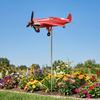 Red Airplane Wind Spinner 3D Kinetic Metal Wind Sculpture 360 Rotating Windmill Stake Yard Art for Front Porch Backyard Lawn Flower Bed Garden Decor