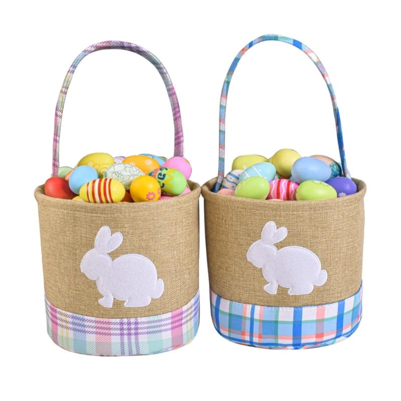 Reusable Striped Easters Decoration Basket Featuring Rabbit Patterns For Treat Storage And Tabletop Displays