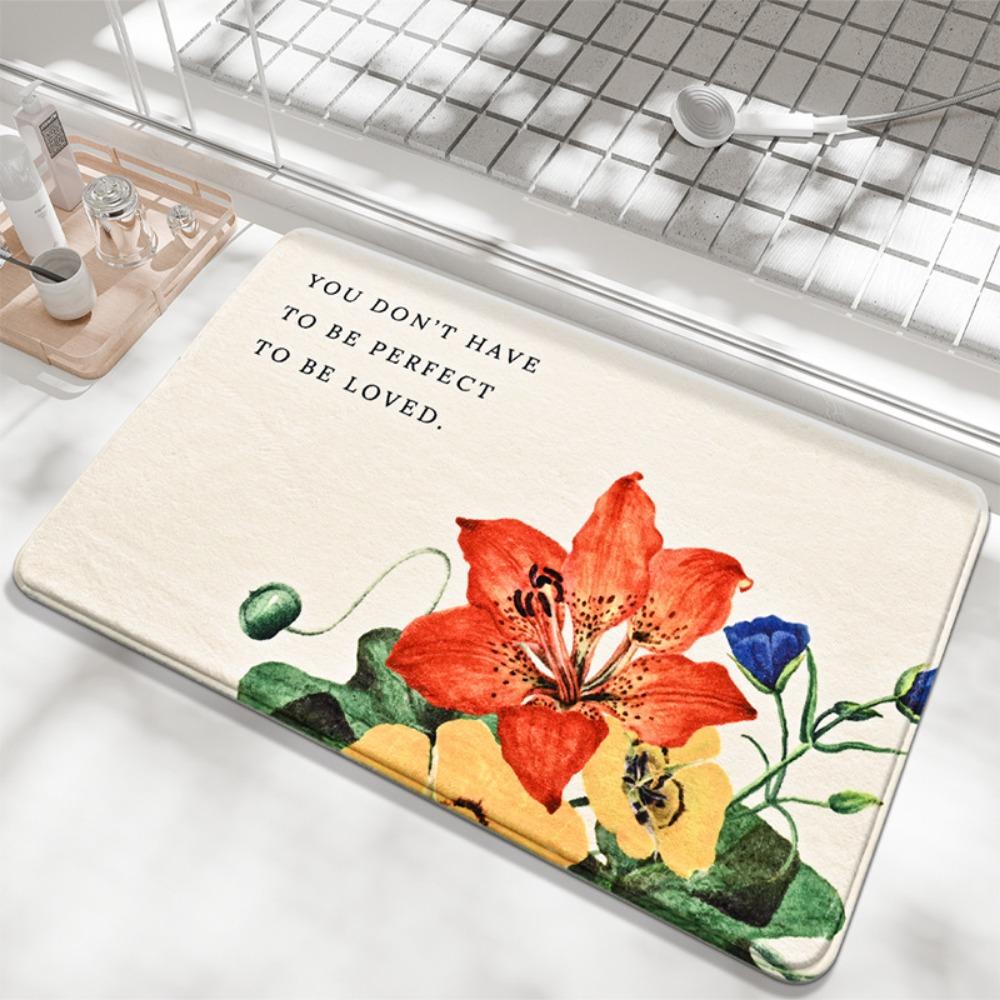 Flower Language Print Sponge Bathroom Thickening Mat Bath Non-slip Carpets In Wash Basin Bathtub  Floor Rug Shower Room Doormat Memory Foam 3D Pad