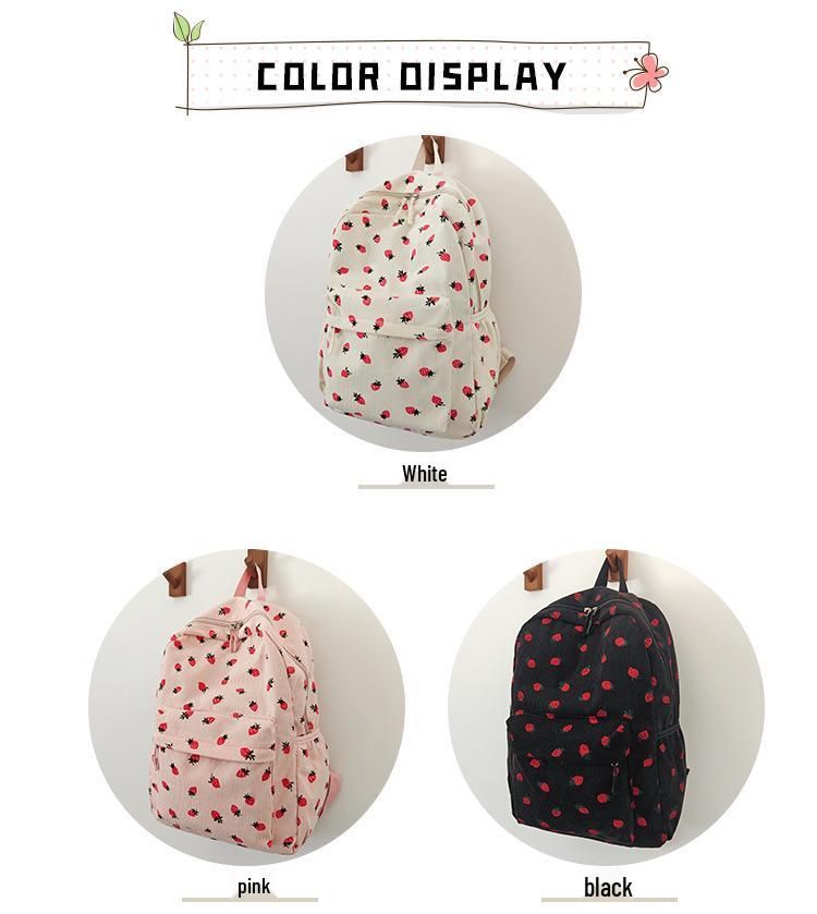 Korean Style Corduroy Strawberry Backpack for Trendy College Girls