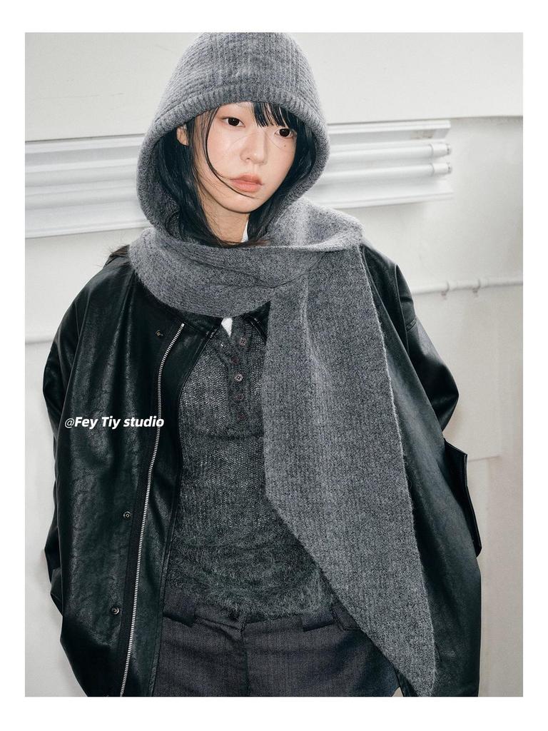 Korean Style Knit Hat & Scarf with Ear Protection - Women's Winter Balaclava