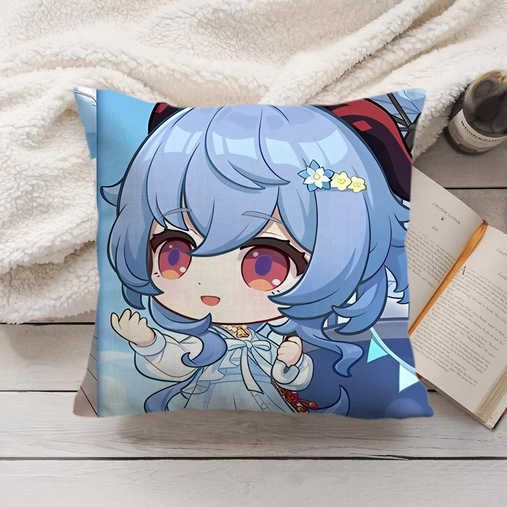 Ganyu Cute Genshin Impact Cushion Cover Silky Short Plush Invisible Zipper Dustproof Sofa Pillow Case For Home Decor