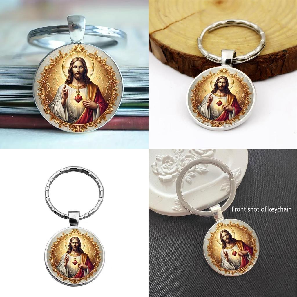 Moderne minimalistische Glaslegierung Schlüsselanhänger mit Herz Jesus Charakter Anhänger zum Verschenken
