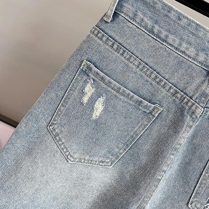 Džínové šortky s vysokým pasem s korálky s diamanty Dámské letní modely Slim Všestranné Roztrhané šortky s třásněmi