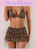 Leopard Print Bikini Set With Polyester Fabric And Padded Hanging Neck For Water Sports